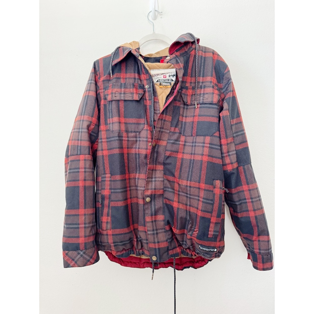 686 Woodland Insulated 10K Plaid Snowboard Ski Jacket Red Brown Black - Picture 2 of 12